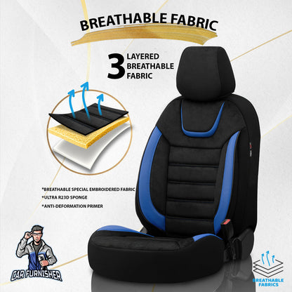 Mercedes 190 Seat Covers Extra Support Iconic Design Blue 5 Seats + Headrests (Full Set) Leather & Lacoste Fabric