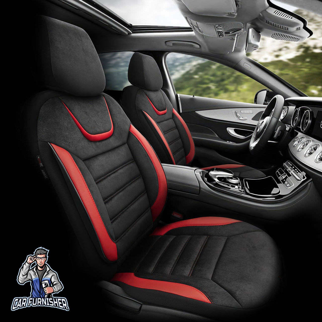 Audi Q8 Seat Covers Extra Support Iconic Design Red 5 Seats + Headrests (Full Set) Leather & Lacoste Fabric