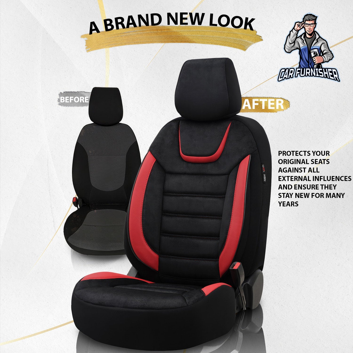 Mercedes 190 Seat Covers Extra Support Iconic Design Red 5 Seats + Headrests (Full Set) Leather & Lacoste Fabric