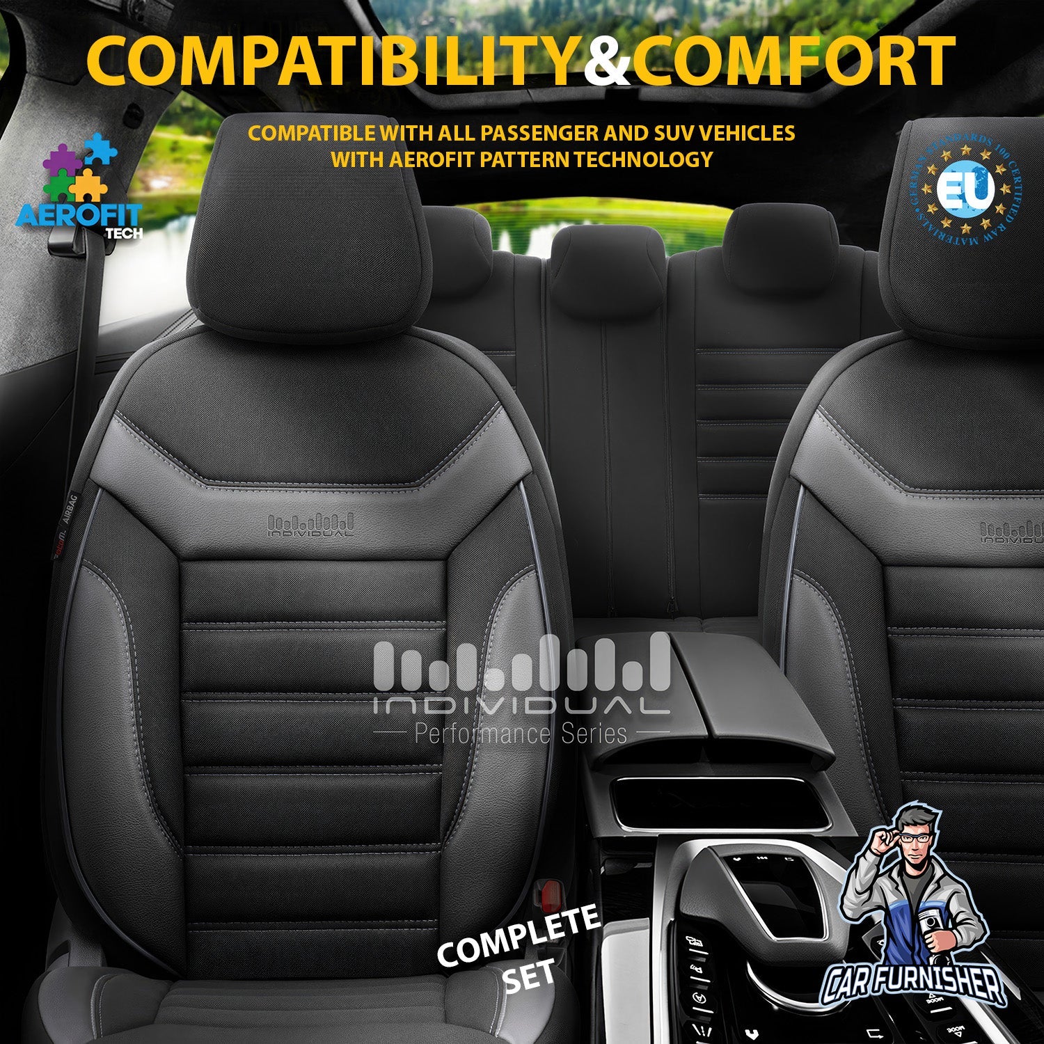 Mercedes 190 Seat Covers Extra Supportive Individual Design Gray 5 Seats + Headrests (Full Set) Leather & Lacoste Fabric