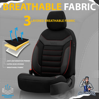 Car Seat Cover Set - Extra Supportive Individual Design Red 5 Seats + Headrests (Full Set) Leather & Lacoste Fabric
