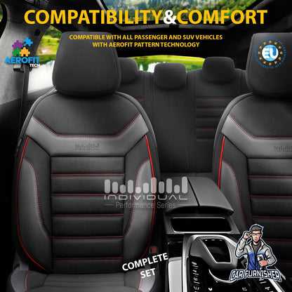 Mercedes 190 Seat Covers Extra Supportive Individual Design Red 5 Seats + Headrests (Full Set) Leather & Lacoste Fabric
