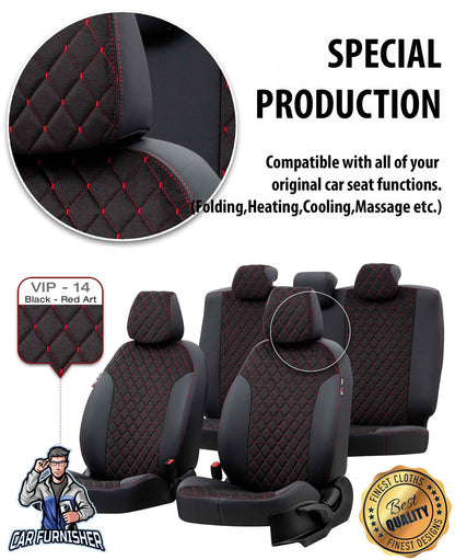 Ford Fiesta Seat Covers Madrid Foal Feather Design Red Leather & Foal Feather