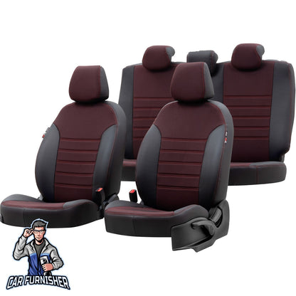 Ford Ranger Seat Covers Paris Leather & Jacquard Design Red Leather & Jacquard Fabric