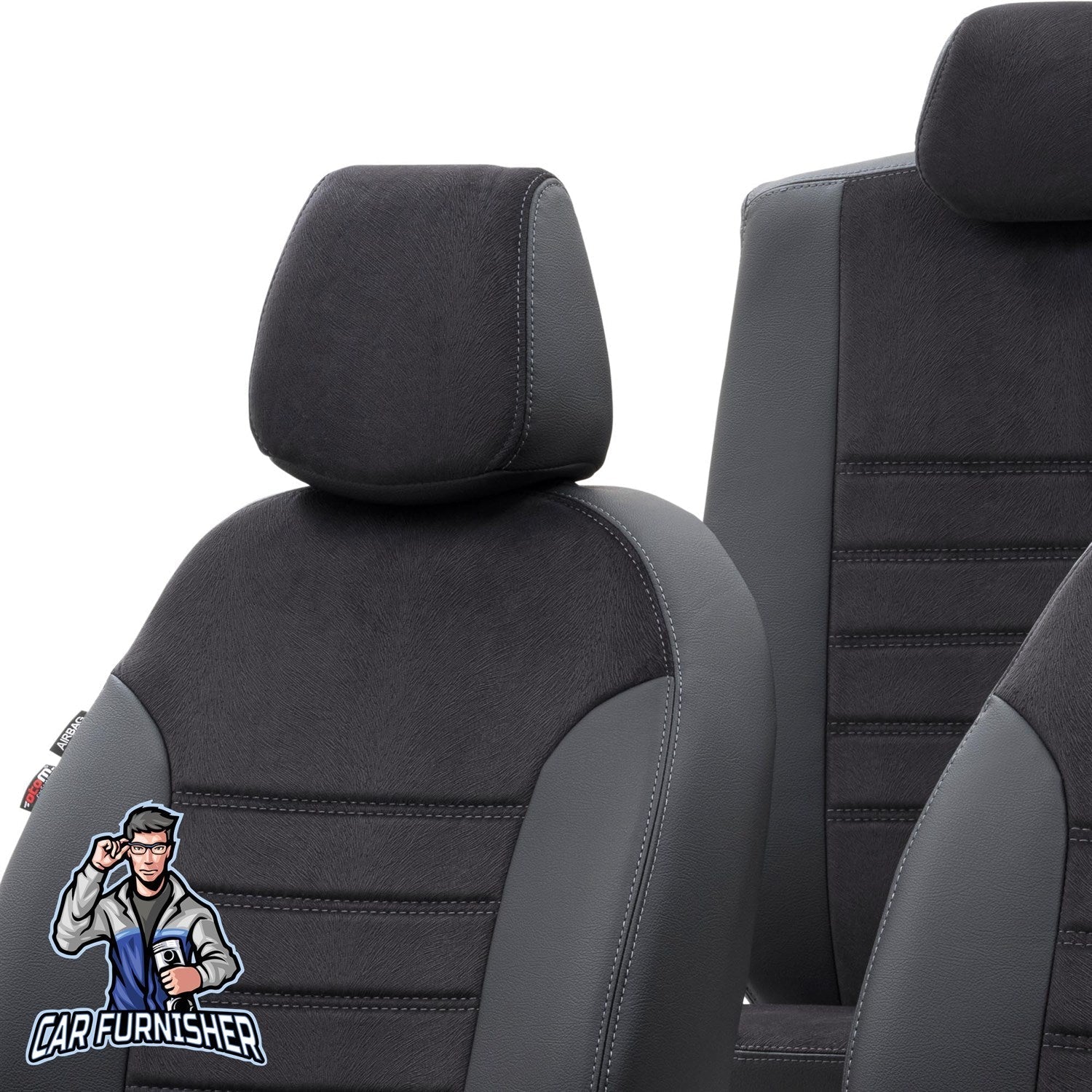 Ford Transit Seat Covers London Foal Feather Design Black Leather & Foal Feather
