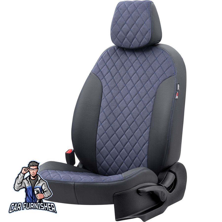 Ford Transit Seat Covers Madrid Foal Feather Design Blue Leather & Foal Feather