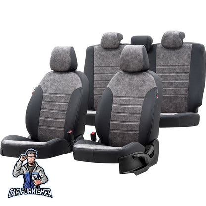 Ford Transit Seat Covers Milano Suede Design Smoked Black Leather & Suede Fabric