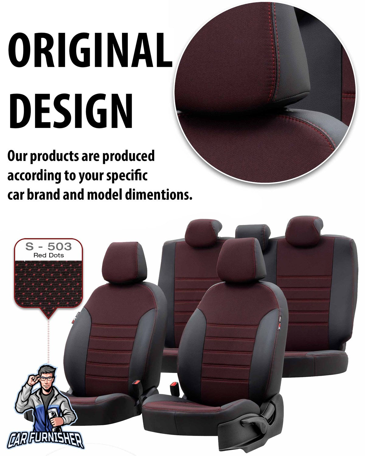 Ford Transit Seat Covers Paris Leather & Jacquard Design Red Leather & Jacquard Fabric