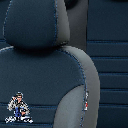 Ford Transit Seat Covers Paris Leather & Jacquard Design Blue Leather & Jacquard Fabric