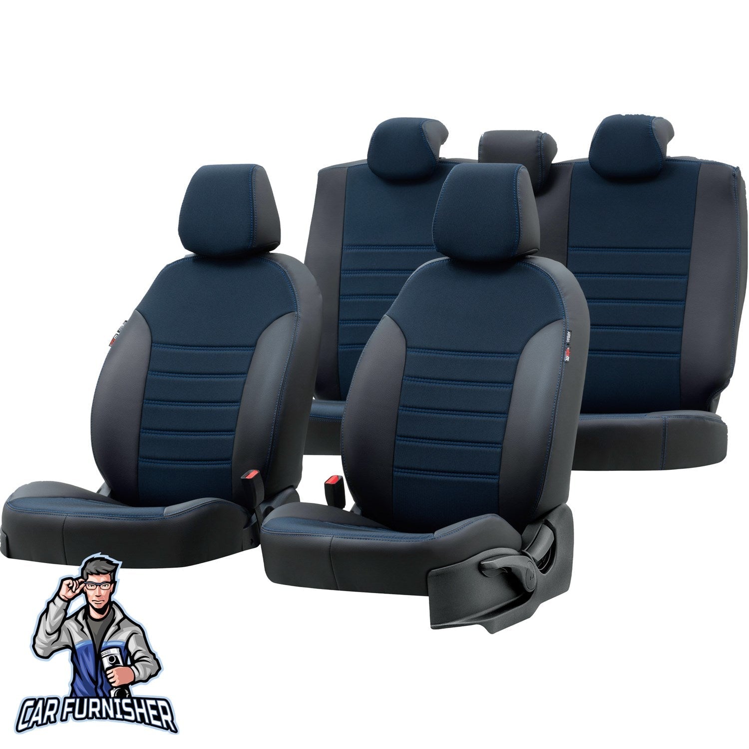 Ford Transit Seat Covers Paris Leather & Jacquard Design Blue Leather & Jacquard Fabric