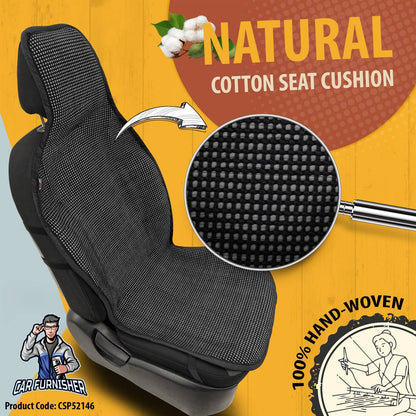 Hand Woven Car Seat Cushion & Seat Protector Natural Series Dark Gray Full Set (2x Front+1x Back) Cotton & Fabric