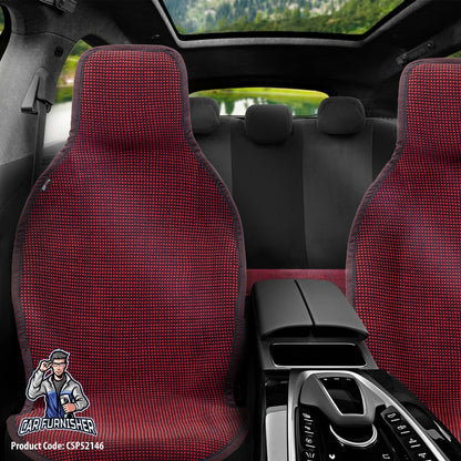 Hand Woven Car Seat Cushion & Seat Protector Natural Series Red Full Set (2x Front+1x Back) Cotton & Fabric