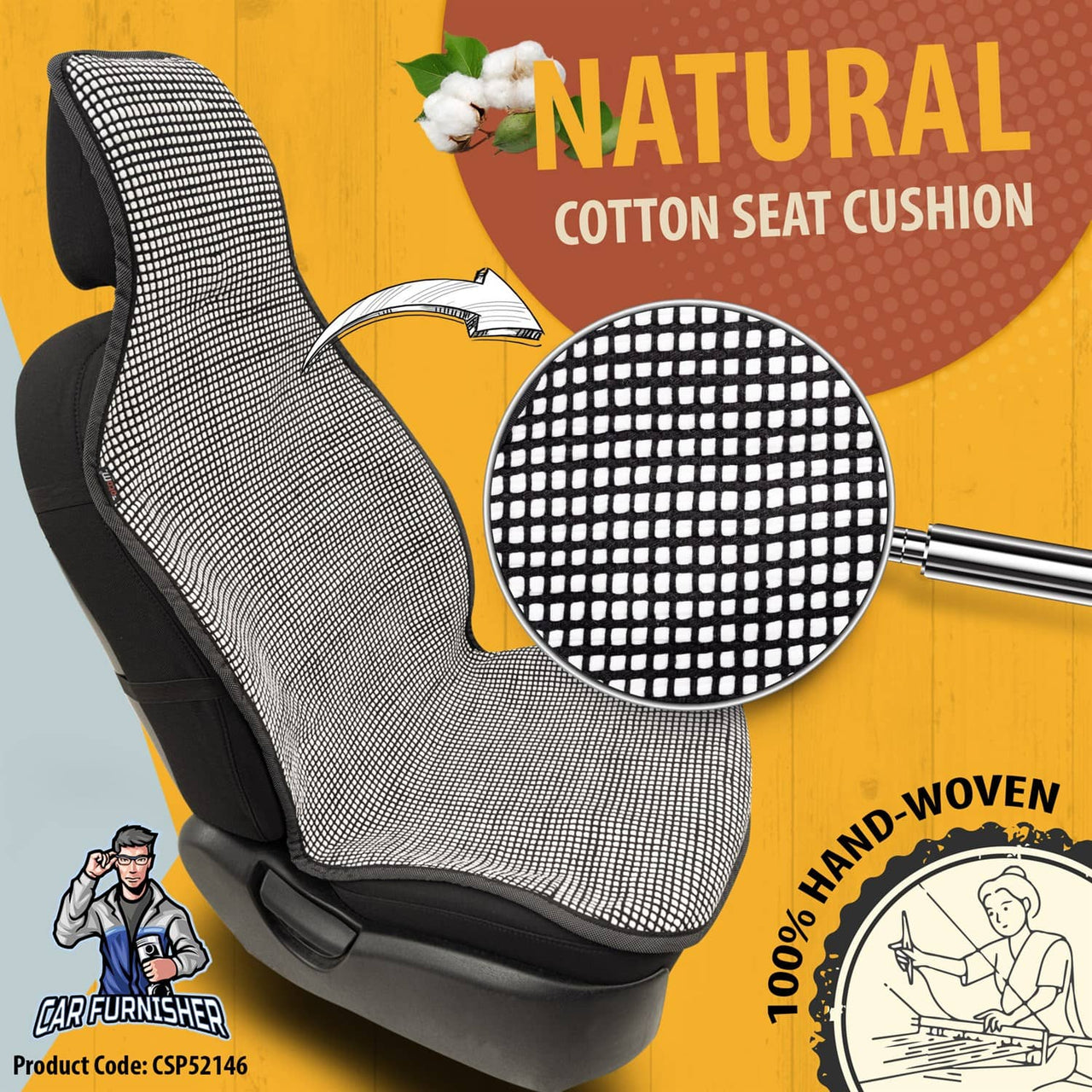 Hand Woven Car Seat Cushion & Seat Protector Natural Series