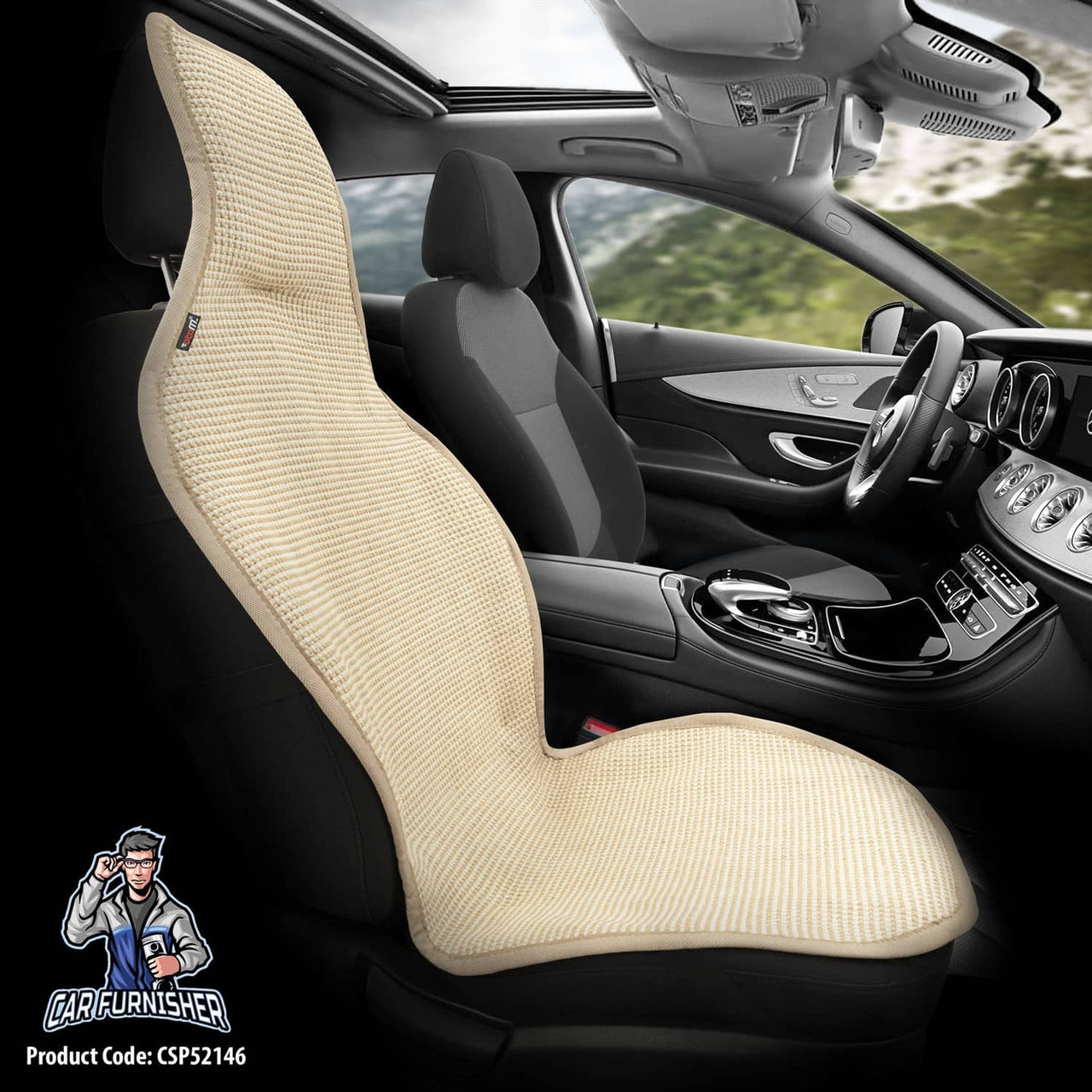 Hand Woven Car Seat Cushion & Seat Protector Natural Series Beige 1x Front Seat Cotton & Fabric