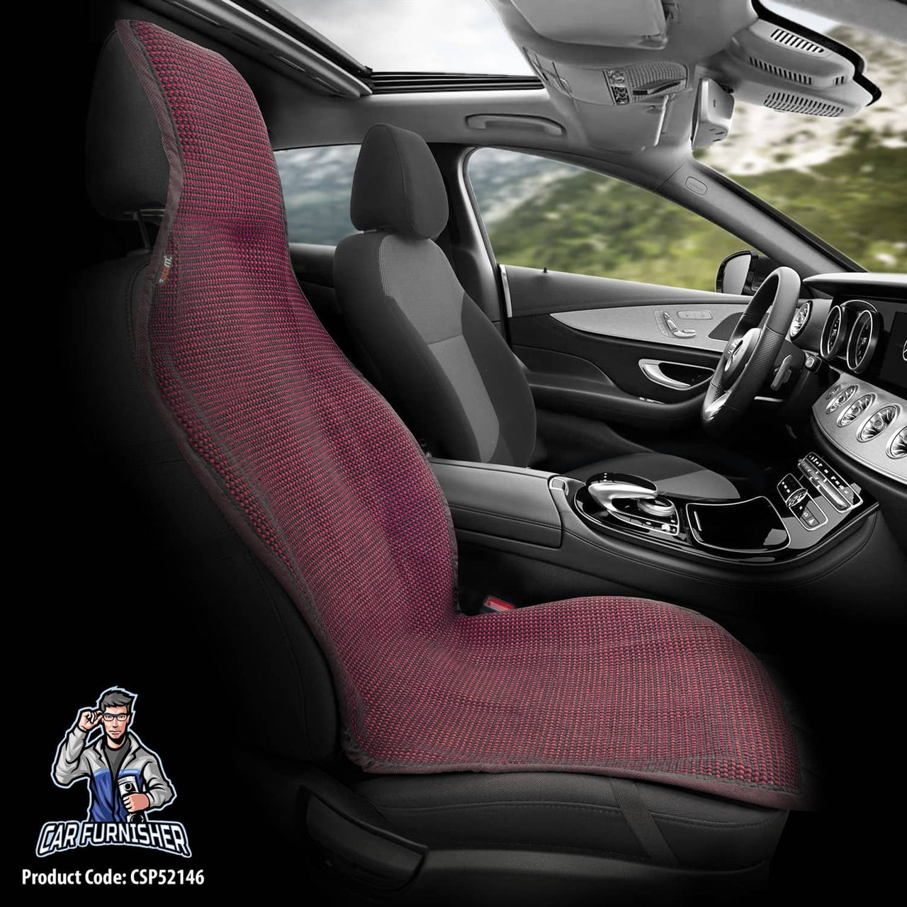 Hand Woven Car Seat Cushion & Seat Protector Natural Series Burgundy 1x Front Seat Cotton & Fabric