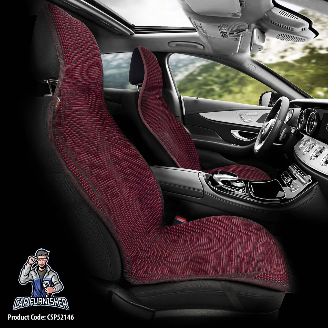 Hand Woven Car Seat Cushion & Seat Protector Natural Series Burgundy 2x Front Seat Cotton & Fabric