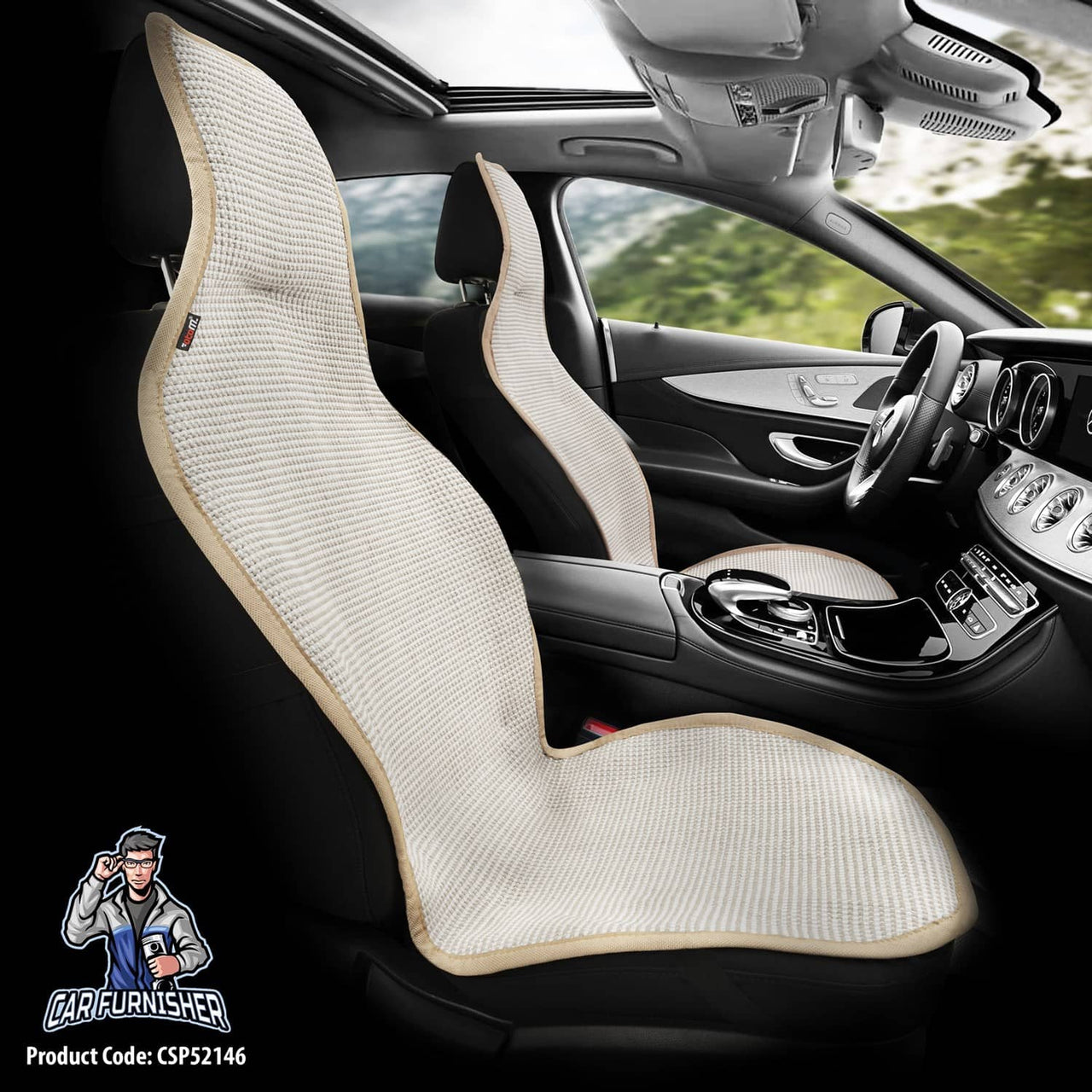 Hand Woven Car Seat Cushion & Seat Protector Natural Series Light Beige 2x Front Seat Cotton & Fabric