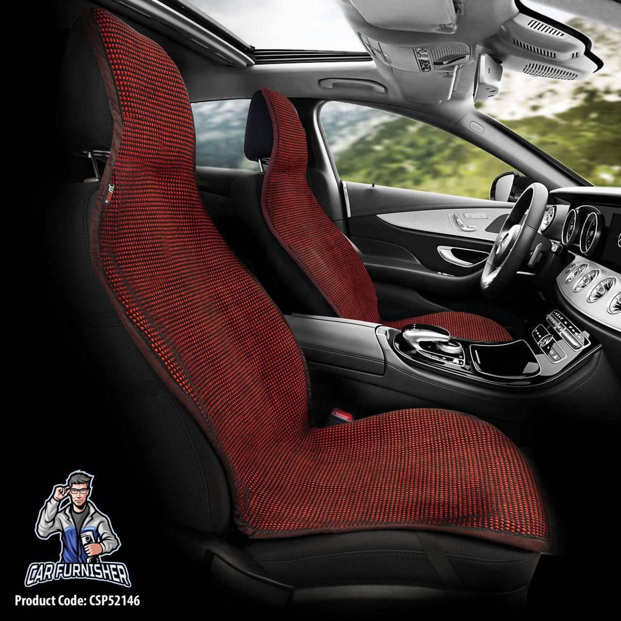 Hand Woven Car Seat Cushion & Seat Protector Natural Series Red 2x Front Seat Cotton & Fabric