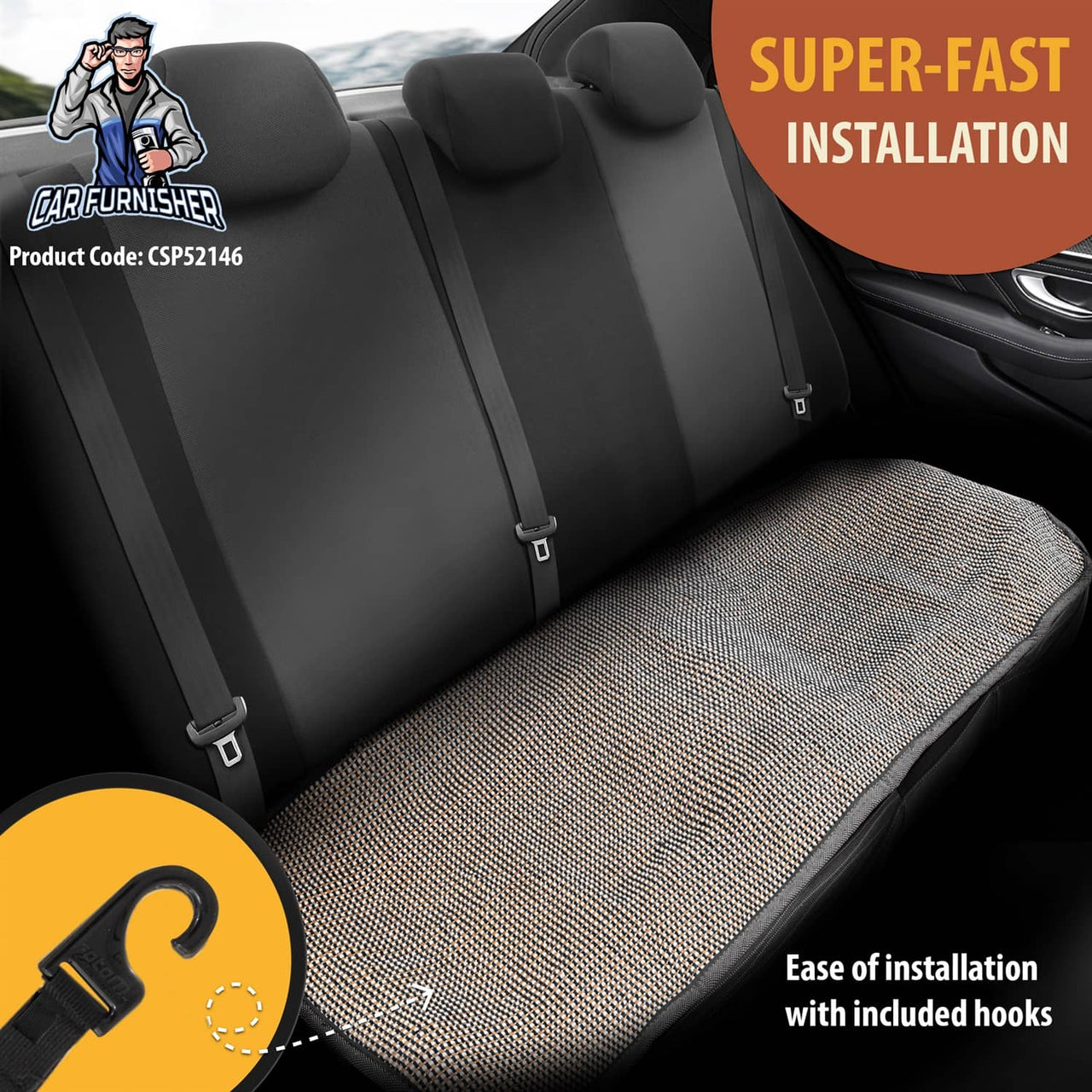 Hand Woven Car Seat Cushion & Seat Protector Natural Series