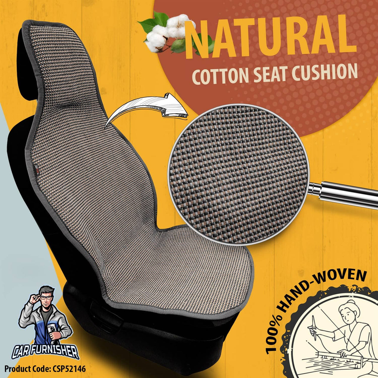 Hand Woven Car Seat Cushion & Seat Protector Natural Series