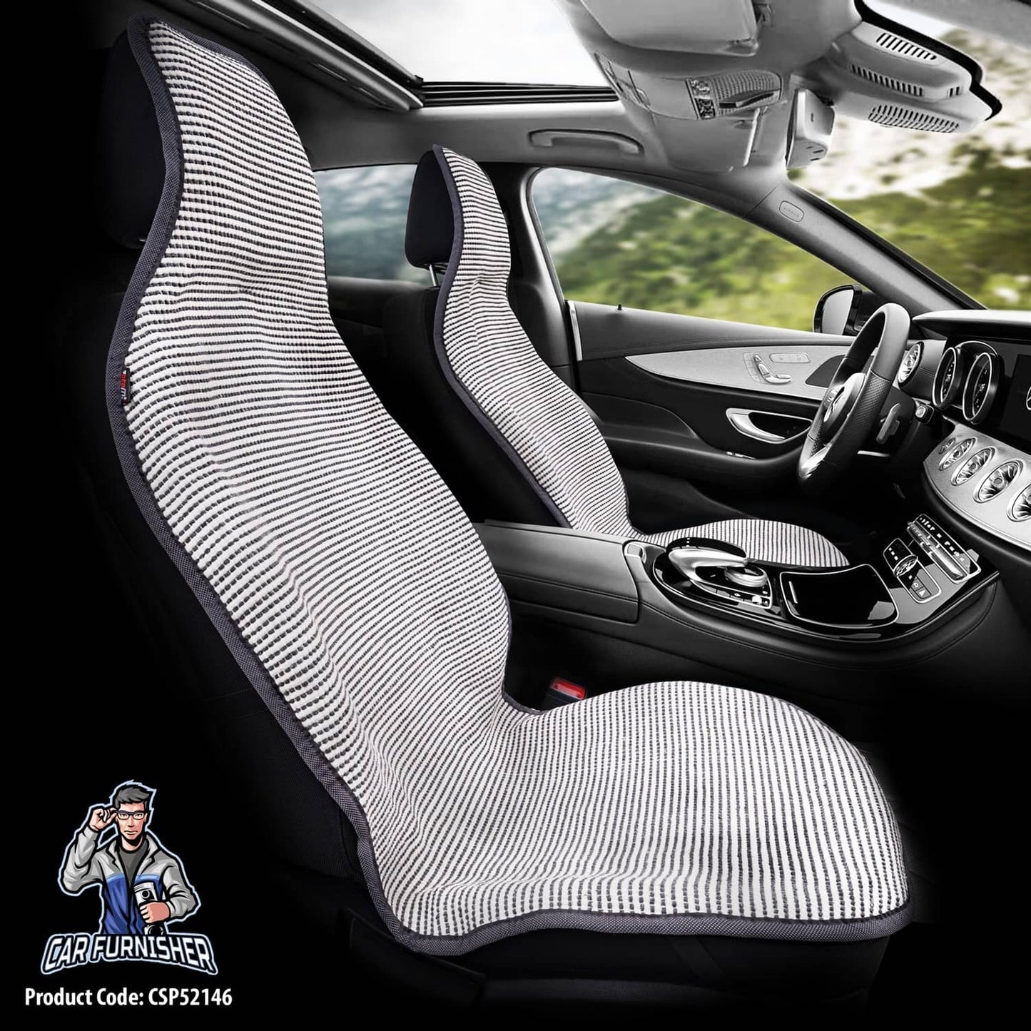 Hand Woven Car Seat Cushion & Seat Protector Natural Series White 2x Front Seat Cotton & Fabric