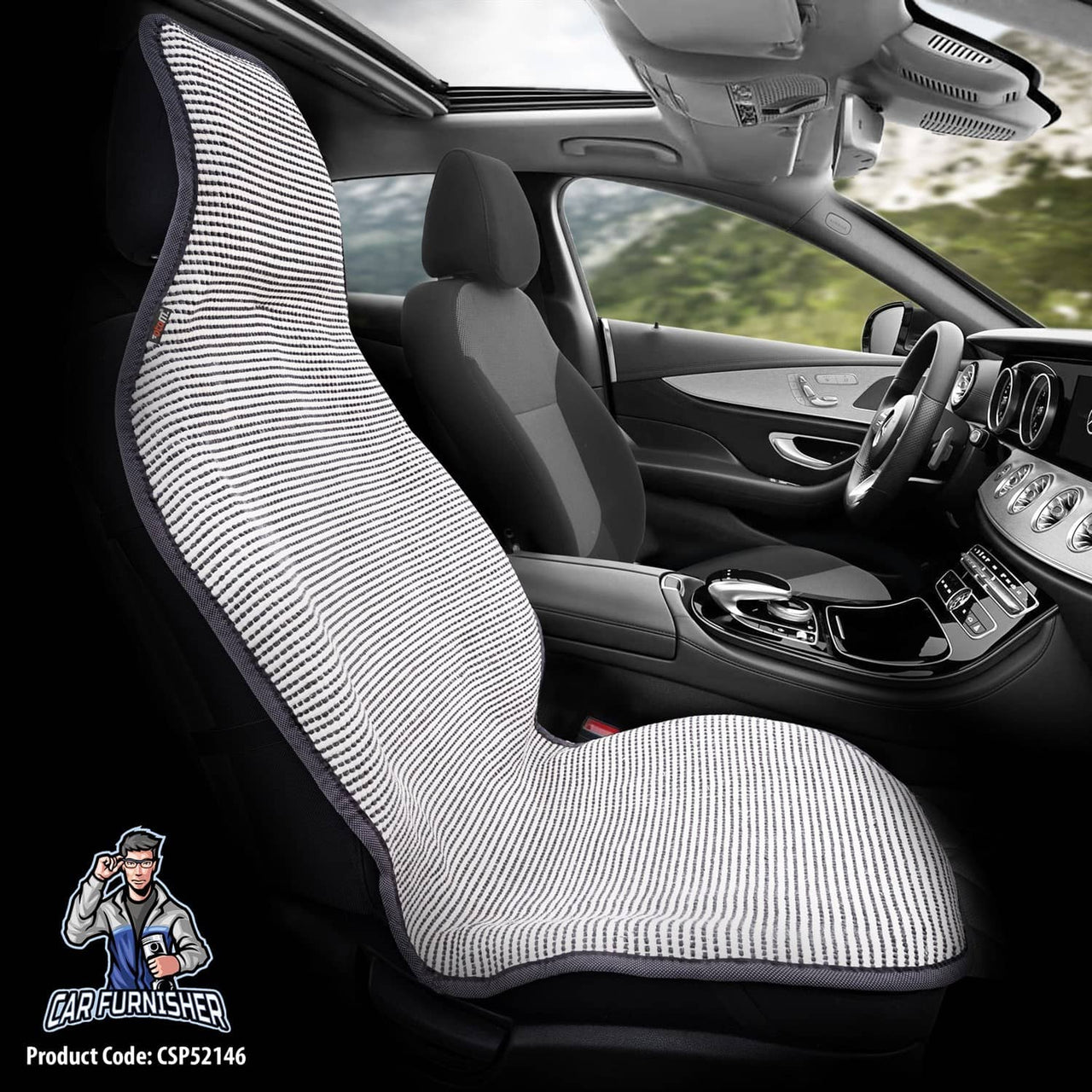 Hand Woven Car Seat Cushion & Seat Protector Natural Series White 1x Front Seat Cotton & Fabric