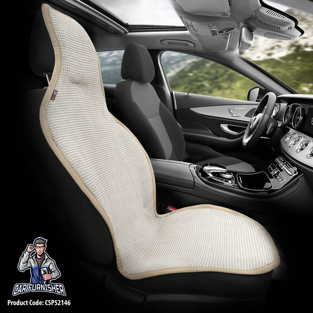 Hand Woven Car Seat Cushion & Seat Protector Natural Series Light Beige 1x Front Seat Cotton & Fabric