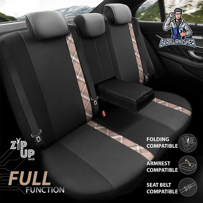 Mercedes 190 Seat Covers Horizon Design Beige 5 Seats + Headrests (Full Set) Leather & Jacquard Fabric