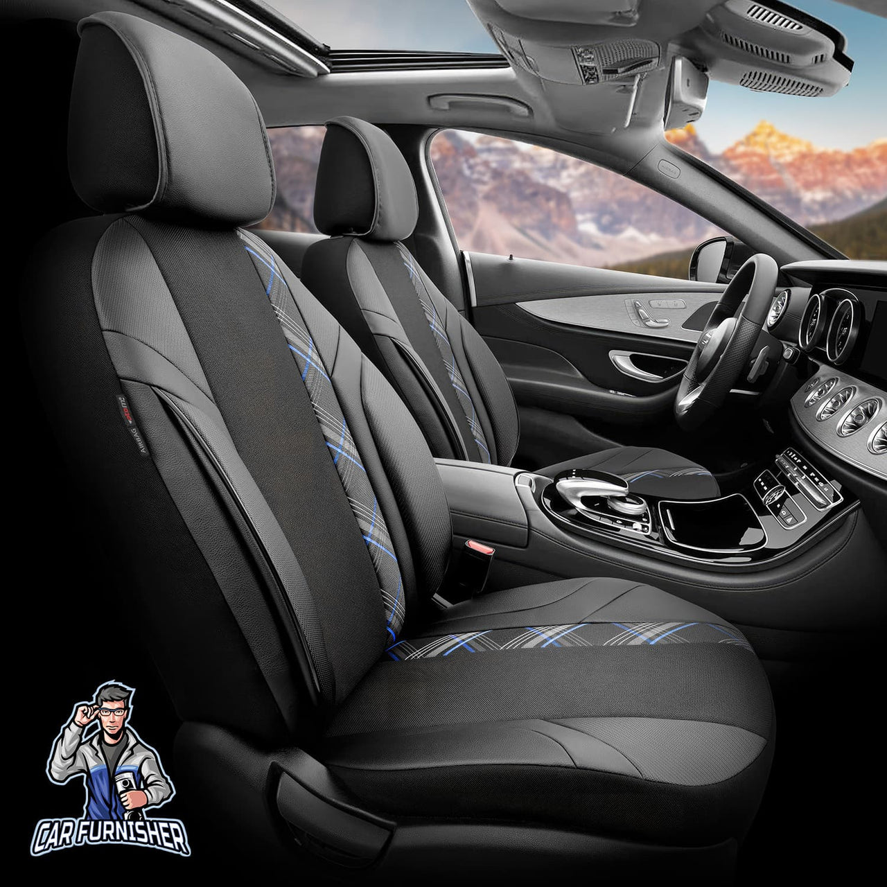 Audi A5 Seat Covers Horizon Design Blue 5 Seats + Headrests (Full Set) Leather & Jacquard Fabric