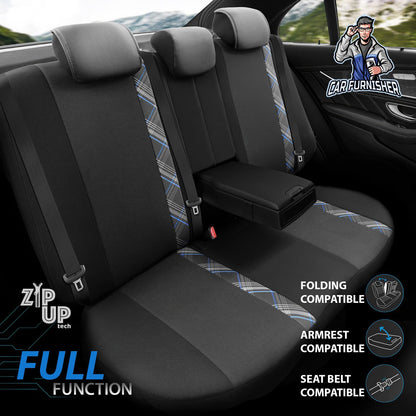 Mercedes 190 Seat Covers Horizon Design Blue 5 Seats + Headrests (Full Set) Leather & Jacquard Fabric