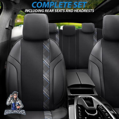 Car Seat Cover Set - Horizon Design Blue 5 Seats + Headrests (Full Set) Leather & Jacquard Fabric
