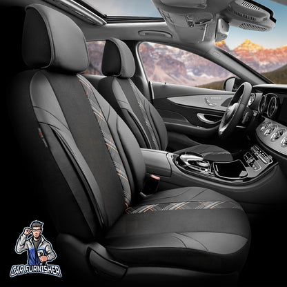 Car Seat Cover Set - Horizon Design Dark Beige 5 Seats + Headrests (Full Set) Leather & Jacquard Fabric