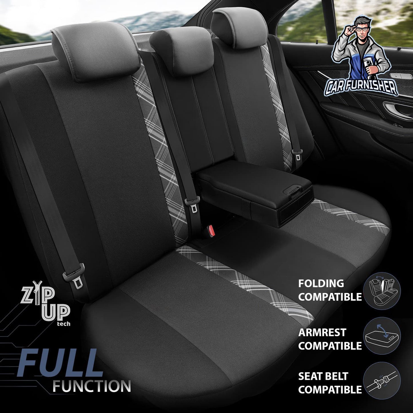 Mercedes 190 Seat Covers Horizon Design Gray 5 Seats + Headrests (Full Set) Leather & Jacquard Fabric