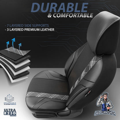 Car Seat Cover Set - Horizon Design Gray 5 Seats + Headrests (Full Set) Leather & Jacquard Fabric