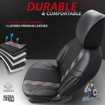 Mercedes 190 Seat Covers Horizon Design Red 5 Seats + Headrests (Full Set) Leather & Jacquard Fabric