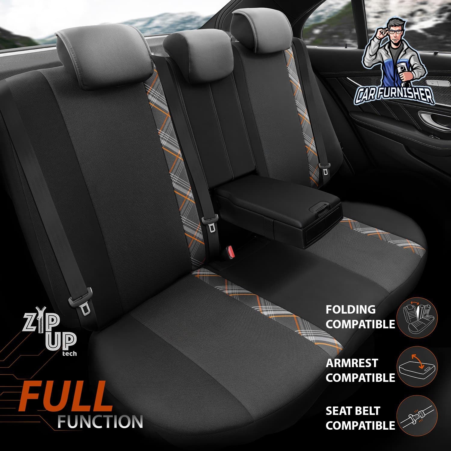 Mercedes 190 Seat Covers Horizon Design Orange 5 Seats + Headrests (Full Set) Leather & Jacquard Fabric