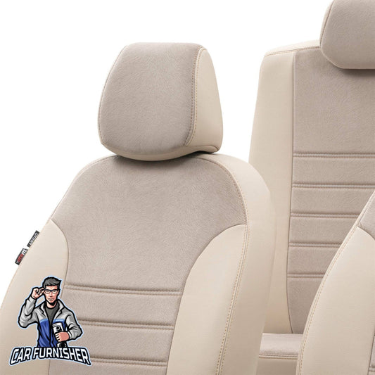 Hyundai Accent Car Seat Covers 1995-2023 Era / Blue London Design Beige Full Set (5 Seats + Handrest) Leather & Fabric
