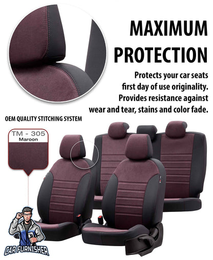 Hyundai Kona Seat Covers Milano Suede Design Burgundy Leather & Suede Fabric
