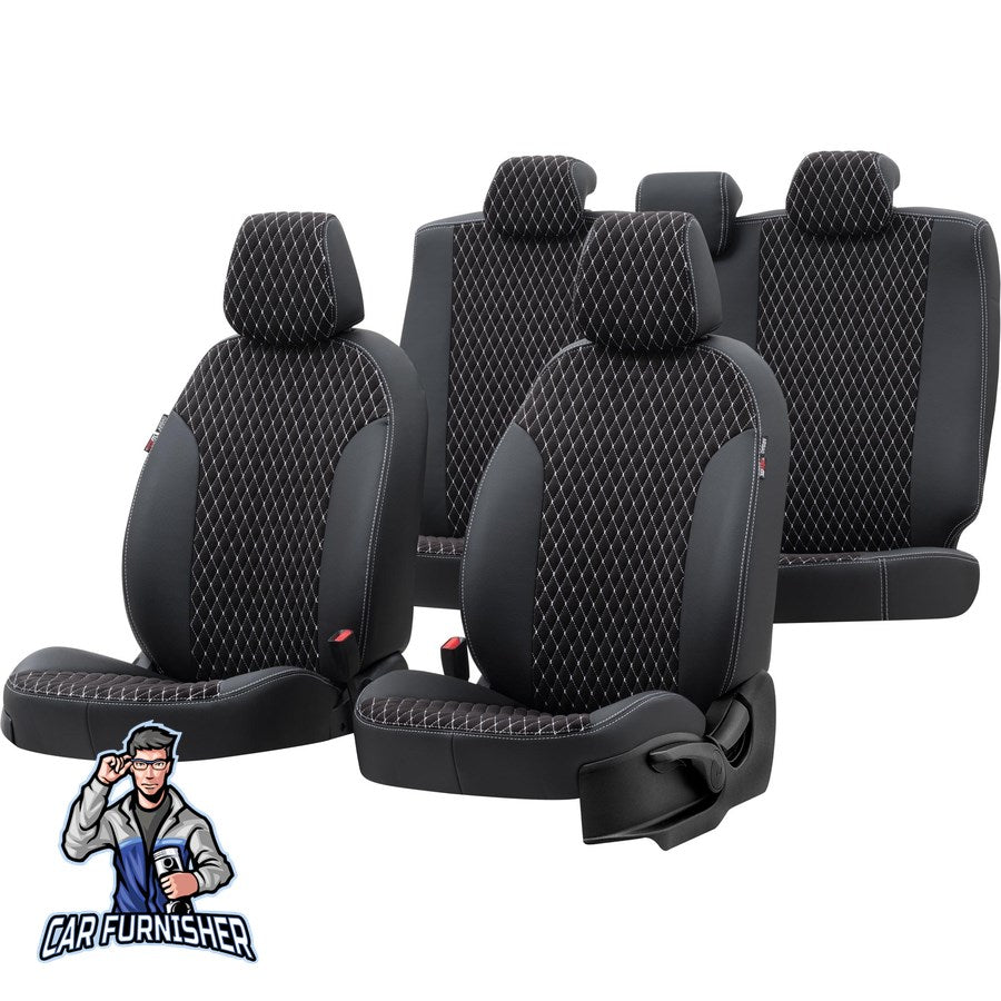 Hyundai Santa Fe Seat Covers Amsterdam Foal Feather Design Dark Gray Leather & Foal Feather