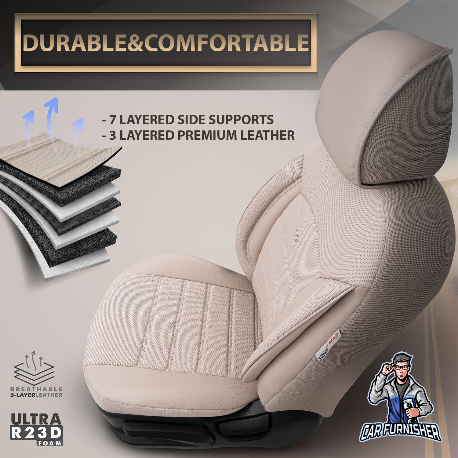 Mercedes 190 Seat Covers Inspire Design Beige 5 Seats + Headrests (Full Set) Full Leather