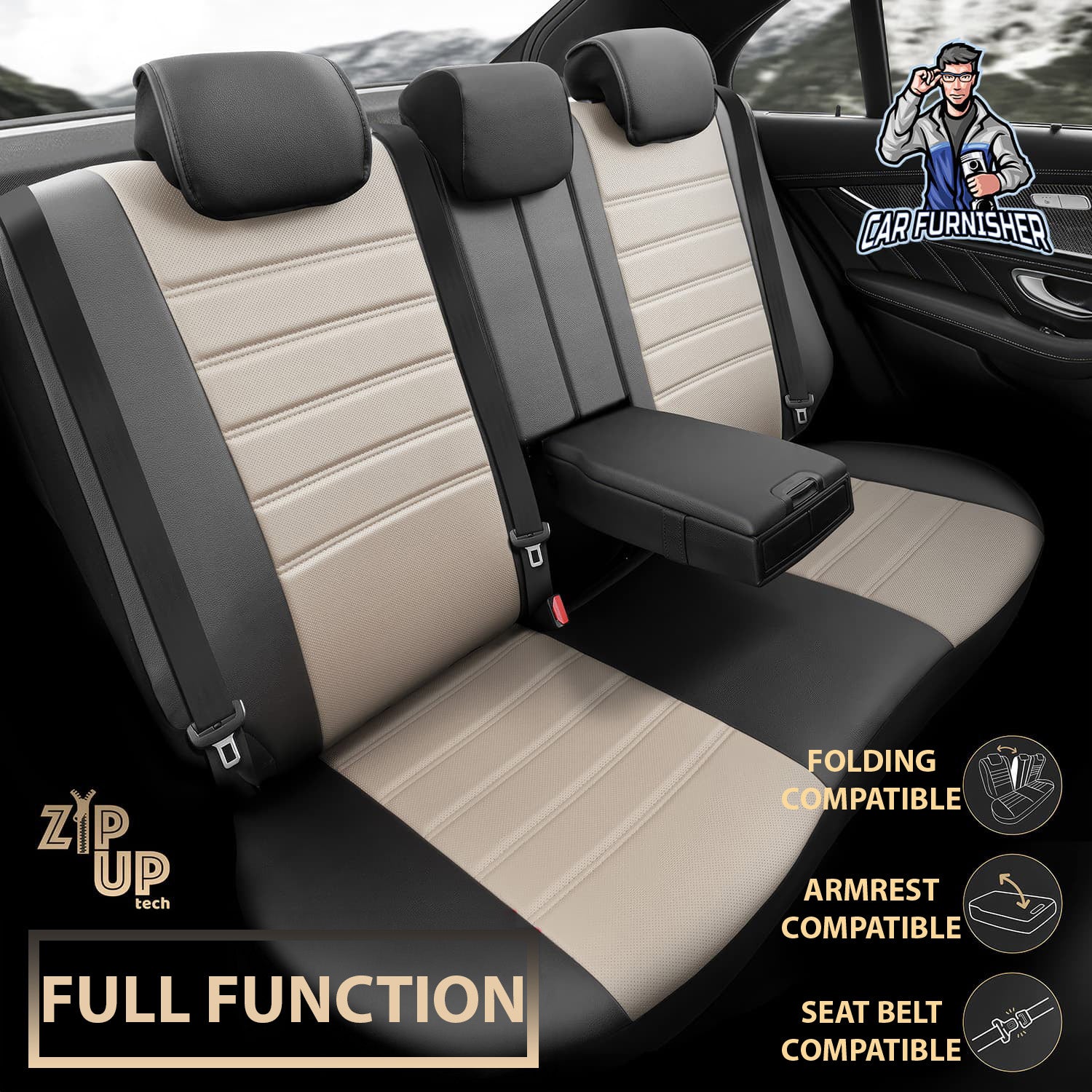 Car Seat Cover Set - Inspire Design Dark Beige 5 Seats + Headrests (Full Set) Full Leather