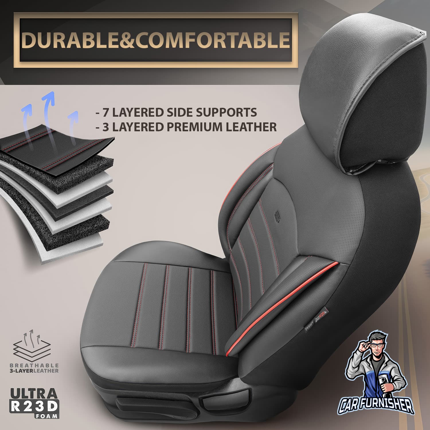 Mercedes 190 Seat Covers Inspire Design Dark Red 5 Seats + Headrests (Full Set) Full Leather