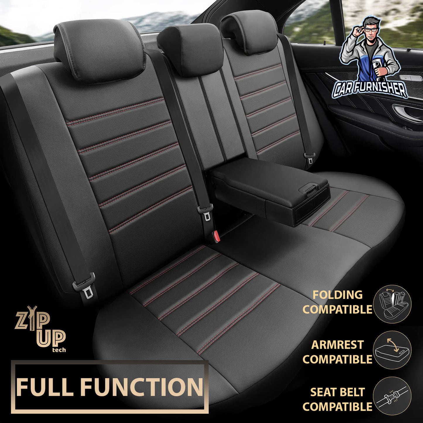 Car Seat Cover Set - Inspire Design Dark Red 5 Seats + Headrests (Full Set) Full Leather