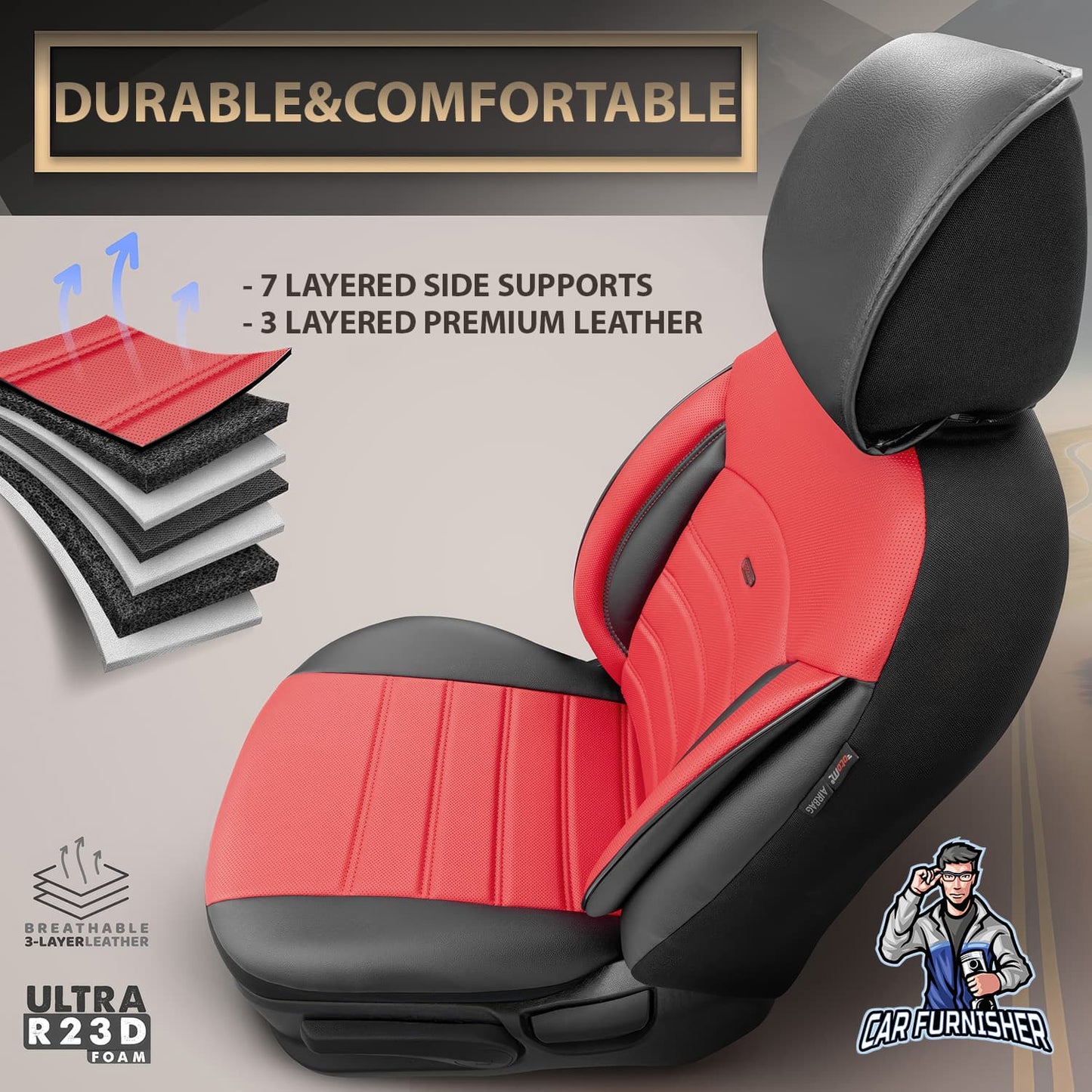 Mercedes 190 Seat Covers Inspire Design Red 5 Seats + Headrests (Full Set) Full Leather