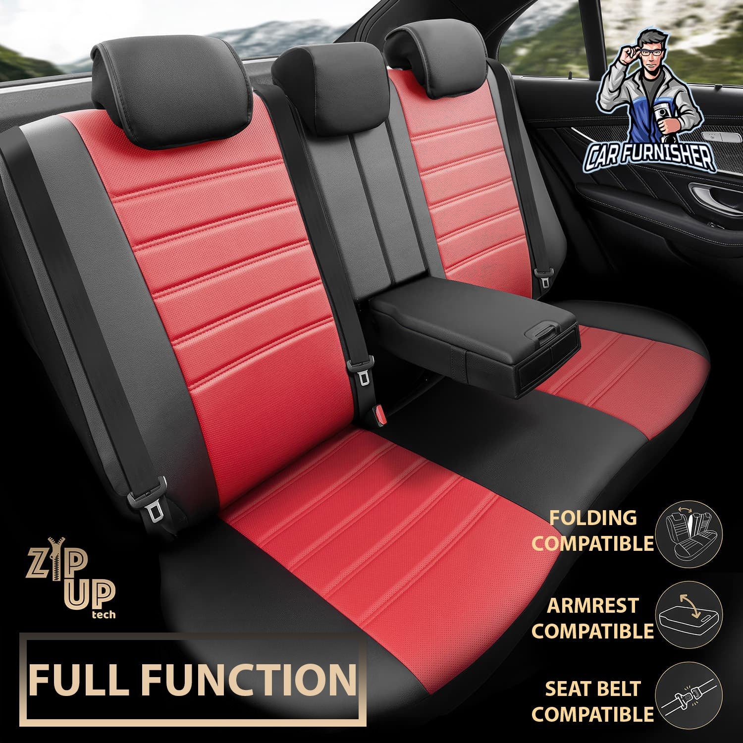 Mercedes 190 Seat Covers Inspire Design Red 5 Seats + Headrests (Full Set) Full Leather