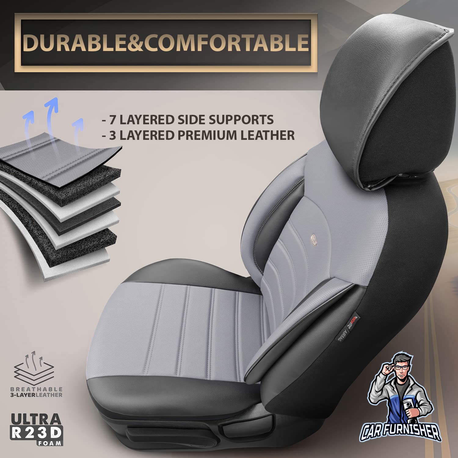 Car Seat Cover Set - Inspire Design Smoked 5 Seats + Headrests (Full Set) Full Leather