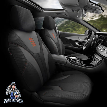 Mercedes 190 Seat Covers Iron Design Orange 5 Seats + Headrests (Full Set) Leather & Cotton Fabric