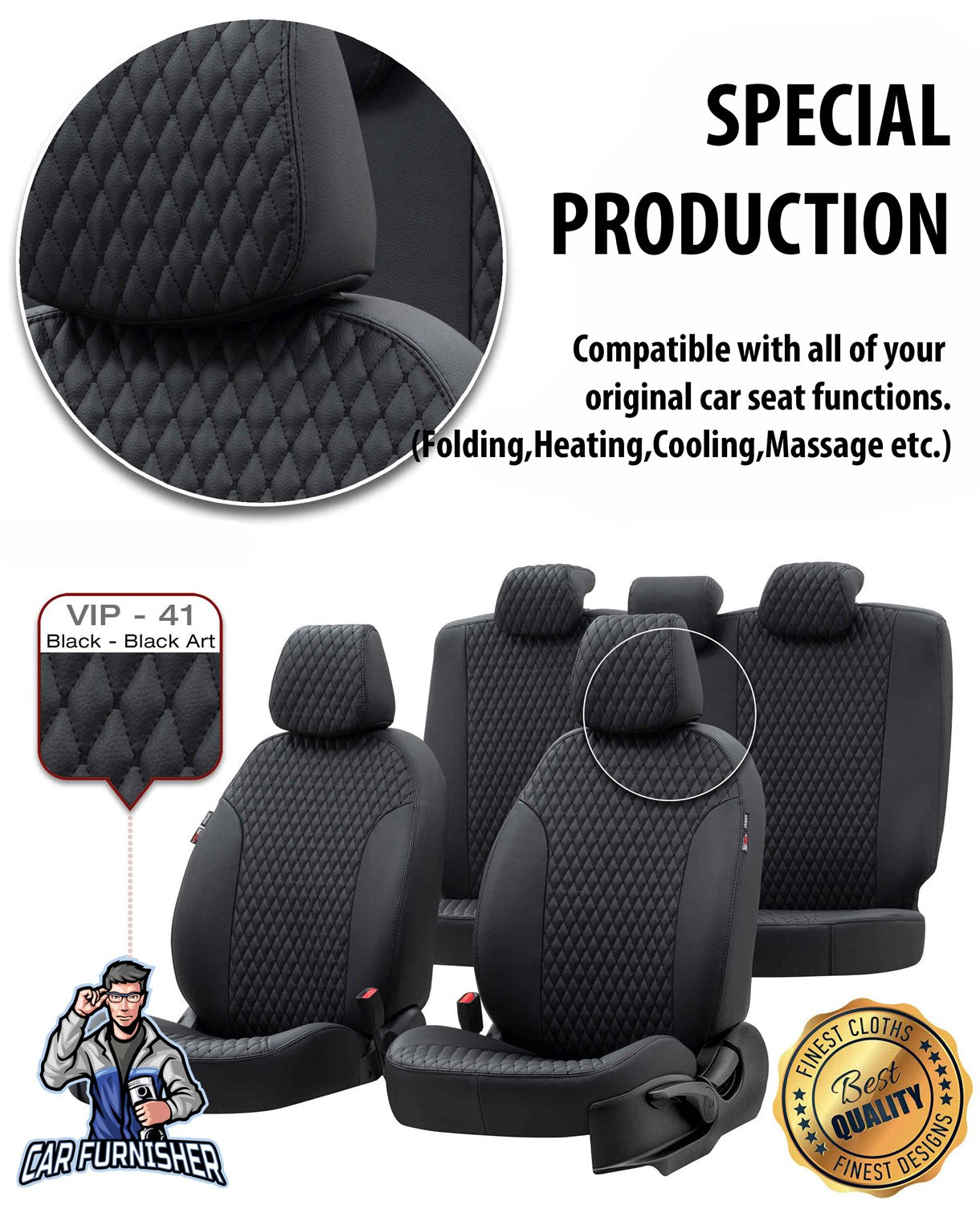 Isuzu N-Wide Seat Covers Amsterdam Leather Design Black Leather