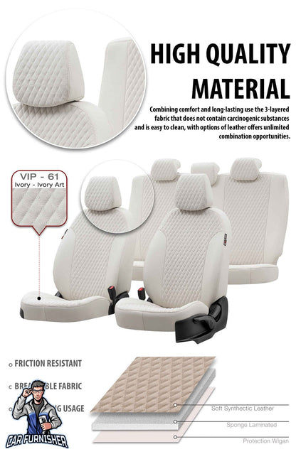 Isuzu N-Wide Seat Covers Amsterdam Foal Feather Design Beige Leather & Foal Feather