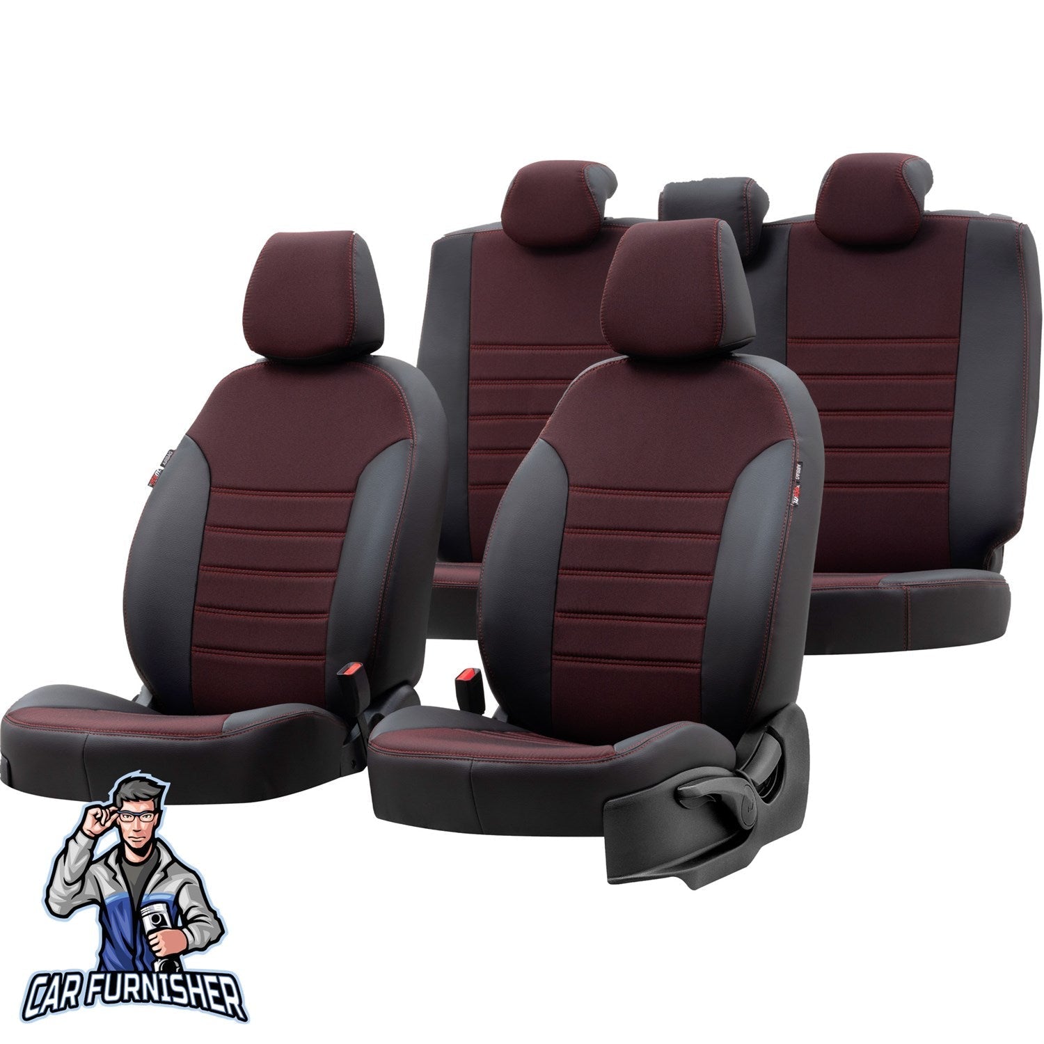 Isuzu N-Wide Seat Covers Paris Leather & Jacquard Design Red Leather & Jacquard Fabric